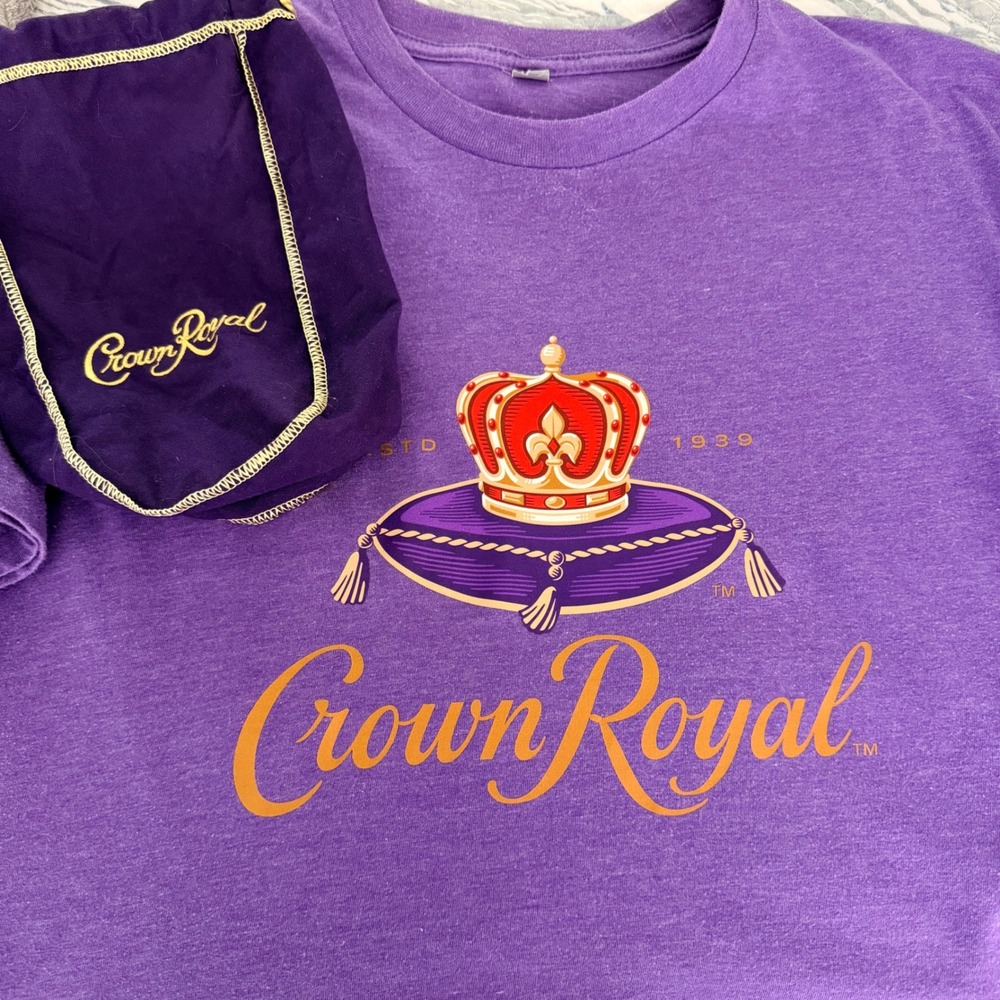Crown Royal Mens Purple Graphic T-Shirt Next Level Apparel Medium Fit + Bag